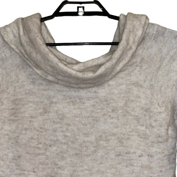 Divided Women Sweater Small Off Shoulder Cowl Neck Wool Alpaca Ivory Tan Heather - Picture 3 of 10